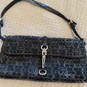 Coach Bag with Metallic Silver Signature Print Baguette Demi Clip Small Bag